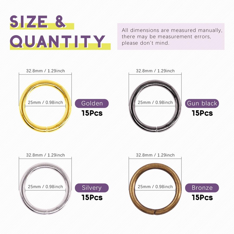 Swpeet 60 x Heavy Duty Metal O Rings 4 Colours