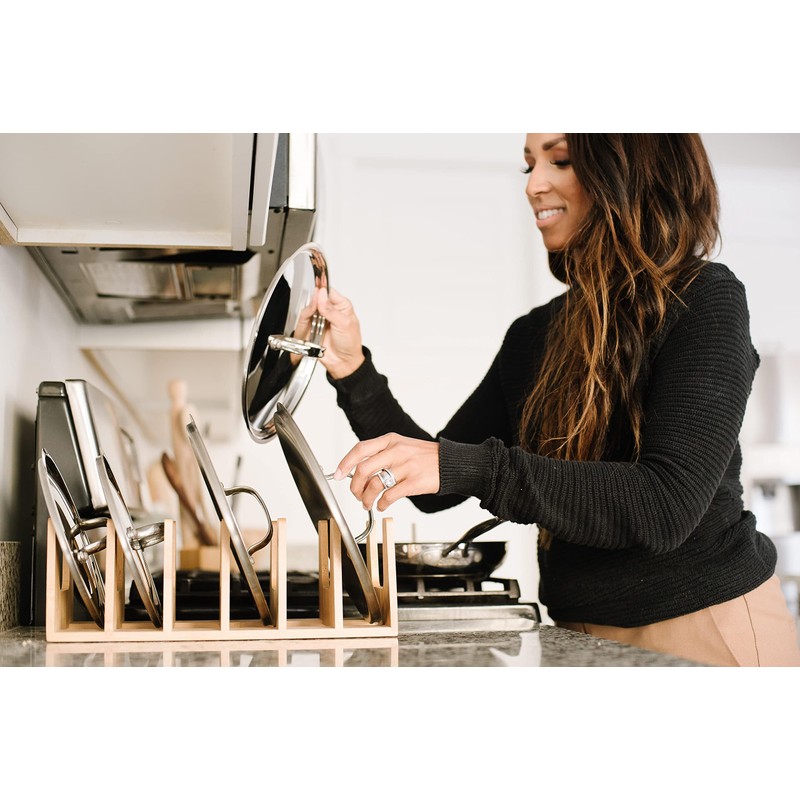 MobileVision Bamboo Pot Lid Holder Organizer for Storage in Cabinets