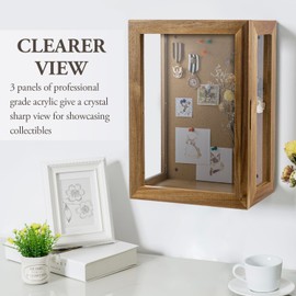 MyGift 11 x 15 Inch Wall Mounted Acacia Solid Wood Shadow Box with Cork Back, Premium Clear Acrylic Viewing Panels, and Hinged Door with Magnetic Closure