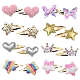 Rnigra Hair clips for Girls 16pcs, Toddler Hair Clips, Sparkly Metal Snap Barrettes for Girls, Star/Crown/Heart/Butterfly Shaped Styling Accessories, Gifts Suitable for Children and Adults