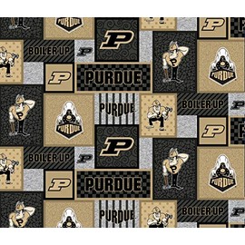 SYKEL ENTERPRISES Purdue University Fleece Blanket Fabric-Purdue Fleece Fabric with New Patch Pattern-Sold by The Yard-SYKEL
