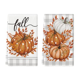 Artoid Mode Buffalo Plaid Pumpkins Autumn Dish Towels 42x65 cm Set of 2