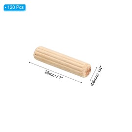 PATIKIL 1/4" x 1"(6 x 25mm) Wood Dowel Pins, 120 Pack Fluted Wooden Dowel Pin Straight Groove Rods for Furniture Door Art Crafts Projects