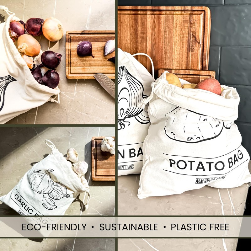 A&M Natural Living Potato Bag, Onion Bag and Garlic Bag