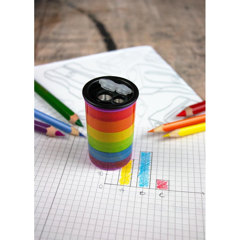KUM AZ3790016 - Pencil Sharpener with Container, Rainbow, 2 Sharpeners