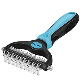Sulie Tech Pet Grooming Brush, Dematting Undercoat Rake Comb, Double Sided Shedding, to Remove Mats, Knots and Tangles Gently (Blue)