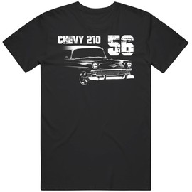 1956 Chevy 210 Front Side View with Model and Year Vintage Car T Shirt L Black