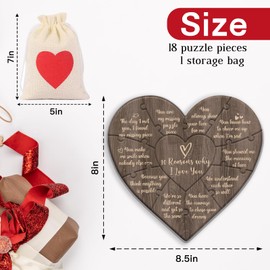 10 Reasons Why I Love You,Brown Romantic Heart Wooden Puzzle for Him, Her Valentines,Anniversary Wedding Gifts for Boyfriend, Girlfriend, Husband,Wife,Includes Storage Bag - A02