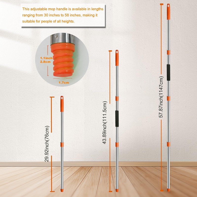 Xifando Mop Handle Replacement - 4-Section Adjustable from 30" to