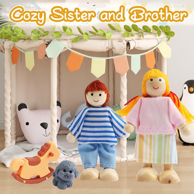 SRunDe Sets of 7 Doll House Figures, People Wooden Dollhouse