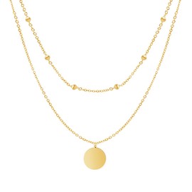 Women's Double Layer Gold / Silver Layering Necklace with Coin Pendant