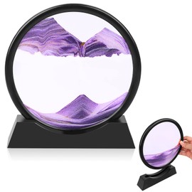 Moving Sand Art Flowing Sand Painting 3D Natural Landscape Dynamic Sand Painting,Round Glass Sea Sand Painting Artistic Sandscape for Home Ornament Desktop Art Bookshelves Decoration(Purple,7 Inches)