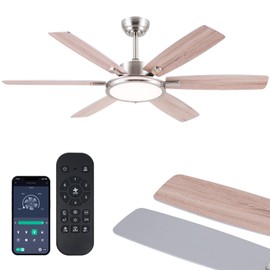 52in Ceiling Fan with Light,Modern Ceiling Fan with Light and Remote for Bedroom, Flush Mount, DC Reversible Motor, Brushed nickel lampshade with Super Bright LED Ceiling light source,3CCT, Indoor
