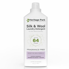 Heritage Park Silk & Wool Fragrance Free, Hypoallergenic, pH-Neutral Laundry Detergent – Dermatologist-tested, Sensitive Skin-Friendly, Enzyme-Free, Concentrated Up to 64 loads (32 fl oz)