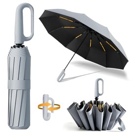 Paraguas Automático con Hebilla de Anillo, HAISHOP Sombrilla de Bolsillo Reforzado Plegable, Paraguas Grande Resistente al Viento y Lluvia y UV con 20 Varillas Reflectantes, Para Hombres y Mujeres