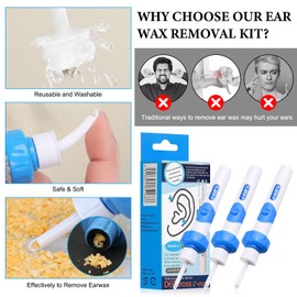 3 PCS Ear Wax Remover, Ear Wax Suction Remover Reusable Comfortable and Safe Gentle and Strong Suitable for Men and Women Children The Elderly and Adults (Blue White)