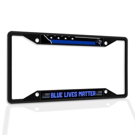 Fastasticdeals Metal Insert License Plate Frame Blue Lives Matter Weatherproof Car Accessories Black 4 Holes Solid Insert