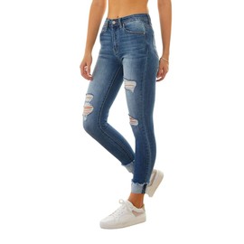 Kancan KC7299 - Pantalones vaqueros ajustados de talle alto para mujer, Desteñido medio, 30