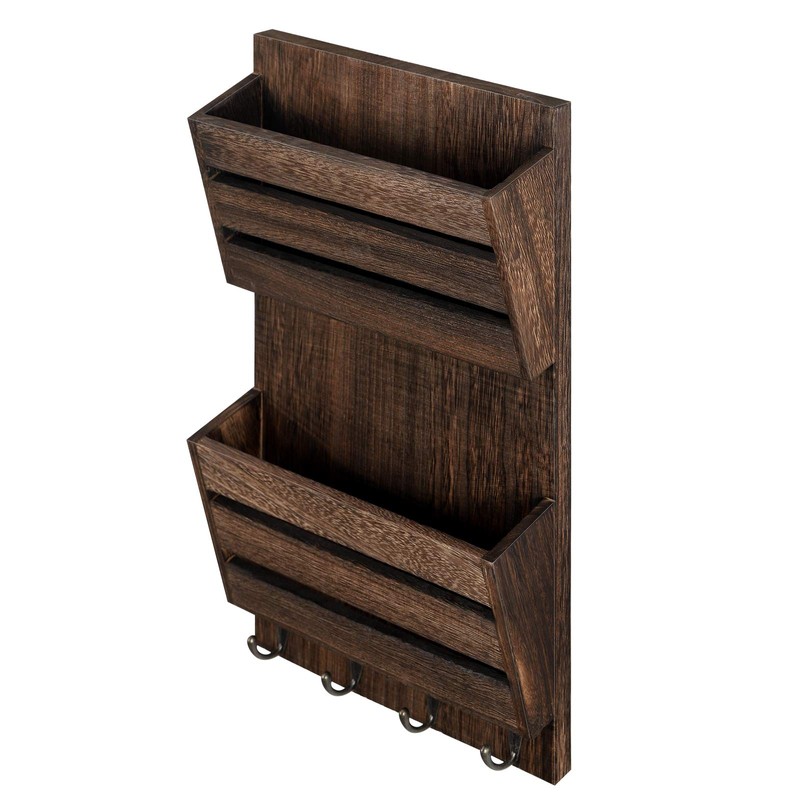 BTY Mail Holder for Wall, Wooden Mail Sorter with 4