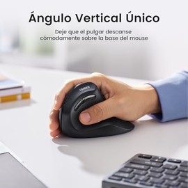UGREEN Mouse Vertical Inalámbrico Ergonómico, Bluetooth & 2.4Ghz, Ratón 5 Botones con Receptor USB, 4 Niveles dpi hasta 4K, Click Silencioso, Compatible con Windows, Linux, Mac, Android, para Oficina