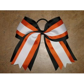 "Orange Black White" Cheer Hair Bow Pony Tail 3 in Ribbon Girls Cheerleading