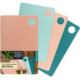 Moritz & Moritz 4 x Flexible Plastic Thin Chopping Boards, Each 29 x 19 cm, Cutting Mat, Flexible Chopping Board, for Safe Cutting with Handle Opening (Colourful)