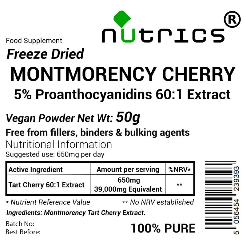 Nutrics® 50g Montmorency Tart Cherry Extract Powder 5% Proanthocyanadins -