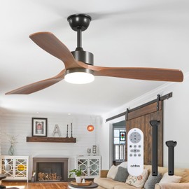 addlon 52 inch Ceiling Fans with Lights and Remote Control, Reversible, 3 Wood Blades, 6 Speeds, 5CCT Dimmable, Noiseless, Indoor/Outdoor Black Walnut Ceiling Fan for Bedroom Living Room Gazebo Patio