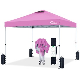 10x10 Pop Up Canopy Tent,300D Silver-Coating Top,Pop Up Canopy Tent Instant Portable Shelter with 1-Button Push and Wheel Carry Bag, 8 Stakes and 4 Upgrade Heavy Duty Canopy Weights (Pink, 10x10)