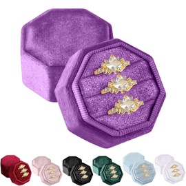 Velvet Ring Box, Storage 3 Slots Jewelry Ring Gift Box Octagon Velvet Ring Case Box Organize Ring Holder Box for Proposal, Engagement, Wedding, Ceremony Gift for Christmas Thanksgiving Valentine's Day