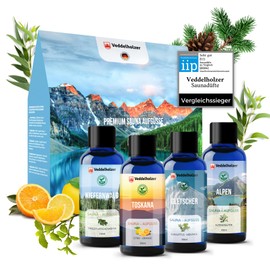 Veddelholzer Organic Sauna Infusion Gift Set 4 x 100 ml Various Sauna Oils Sauna Fragrance Infusion as Sauna Accessories All in One Sauna Set Sauna Infusion Made from 100% Natural Essential Oils