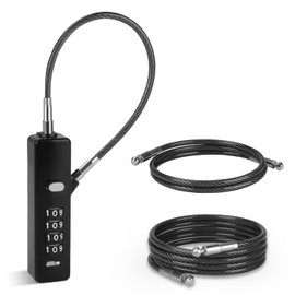 Versatile Cable Lock – 4-Digit Combination Lock with 3 Interchangeable Steel Braided Ropes (9” / 23.6” / 47.2”) – Ideal for Bikes, Scooters, Snowboards, Cabinets, and Gates (Black)