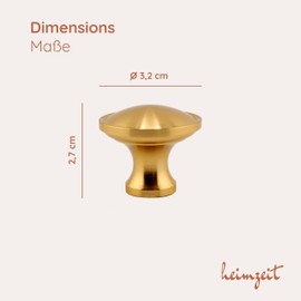 heimzeit Cabinet Knobs for Doors, Drawers and Dressers Made of High-Quality Aluminium [Pack of 8, Round Large] Colour: Gold, Stylish Design, Furniture Knobs with Single Hole Handle and Screws