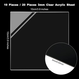 4 x 4 Inches Clear Plastic Acrylic Sheets 0.12 Inch Thick Acrylic Square Panel Transparent Acrylic Square Signs for Crafts and Painting Supplies (20 Pieces)
