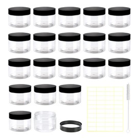 BiBiFly 120ml 20pcs Clear Plastic Round Jars with Black Lids, Leak-Proof Storage Jars Containers for DIY Crafts, Kitchen Use, Beauty Product and More