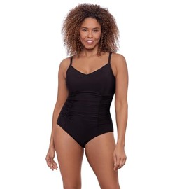 Aqua Green Women's Standard Princess Seam Shirred One Piece, Black