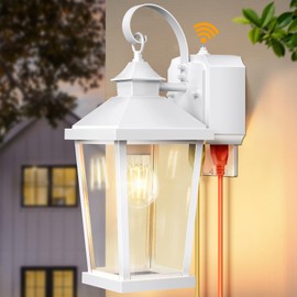 Slypadan Porch Lights with Outlet, 16.5" Large Dusk to Dawn Outdoor Wall Lights, Black Exterior Light Fixtures, Anti-Rust Waterproof Wall Sconce, Outside Light for House Garage Patio, White