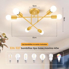 Lámpara de Techo,Lamparas para Interior de Casas,6 luces Candelabros moderna,E26/E27 Lamparas Colgantes Industrial Lampara Colgante dorada