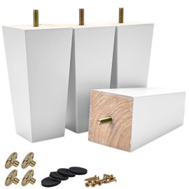 TCHOSUZ 6 Inch / 15cm Wooden Furniture Legs, Set of 4 Solid Wood White Pyramid Sofa Legs Couch Feets with Hanger Bolt & Screws, Mid-Century Modern Furniture Replacement Feet for Home DIY