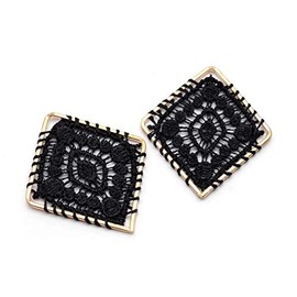 Vintageparts Crocheted Diamond Pendant in Black and Gold 37 mm Set of 2 for Making Your Own Jewellery Pendant for Earrings and Chains, Polyester