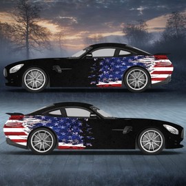 2Pcs American Flag Vehicle Livery, Racing Car Graphics, Abstract Flag Decal, Cast Vinyl Wrap, Universal Size Car Decal (Type 1)
