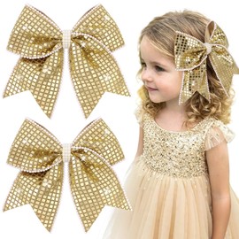 OAOLEER 2PCS Glitter Cheer Hair Bow Clips for Girls (Gold)