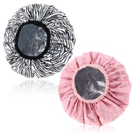 JJUNW Pack of 2 Deep Conditioning Hair Cap, Reusable Double Layer Hair Care, Shower Cap, Heat Cap for Hair, Hair Cap, Dyeing Dual Use Shower Caps, Heating Cap (Black + Pink)