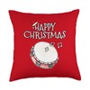 Christmas Drummer Church Worship By DoodleRob Christmas Tambourine Percussionist Drummer Church Xmas 2022 Throw Pillow, 18x18, Multicolor