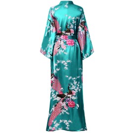 BABEYOND Women's Kimono Robe Long Robes with Peacock and Blossoms Printed Kimono Nightgown 53 inches Long