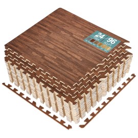 Sorbus 96 Sq. Ft. Wood Grain Floor Tiles, Interlocking EVA Foam Mats 24 Pcs. - Dark Wood