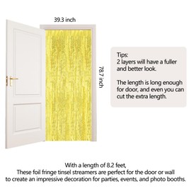 2pcs 3ft X 8.3ft Gold Glitter Metallic Tinsel Curtains Aluminum Foil Flow Silk Curtain Background Streamer Birthday Party Wedding Holiday Backdrop Decoration