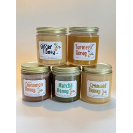 HoneyGramz Raw Unfiltered Superfood Creamed Honey - Organic Matcha, Turmeric, Ginger, Cinnamon, Chocolate, and Ginger Snap. Small Batch, Handcrafted and Unprocessed - Rich in Nutrients and Beneficial Enzymes - 100% Raw,