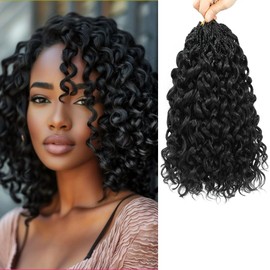 New Gogo Curl Crochet Hair Pre Looped 8 Packs Pre Twisted Curly Crochet Hair for Black Women Beach Curl Wave Crochet Synthetic Hair Extensions (8 Inch (Pack of 8) 1B#）
