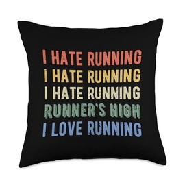 Funny I Hate Running Runner's High I Love Running Men Women Throw Pillow